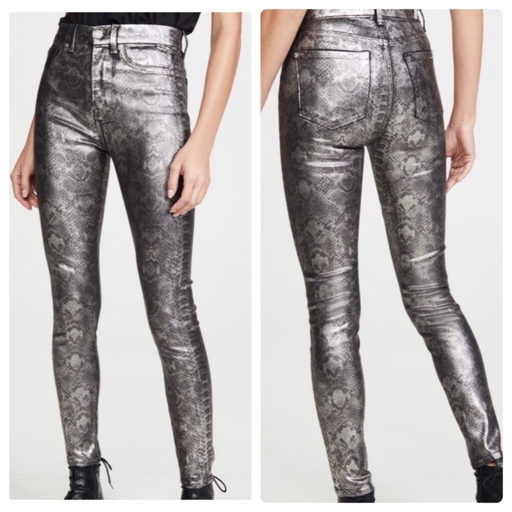 7 for All Mankind Python High Waist Ankle Skinny Jeans Sz. 26 in Metallic Silver